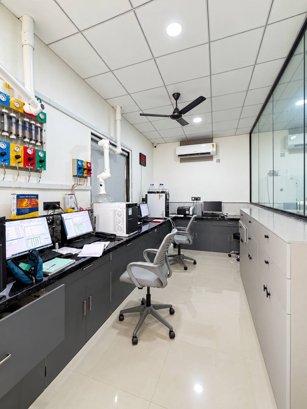Gas chromatography room with GC and headspace GC